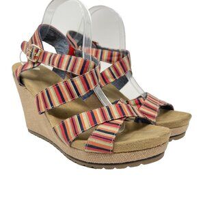 Dr. Scholls Shoes Womens 11M Savory‎ Sandals Rainbow Striped Canvas Platform